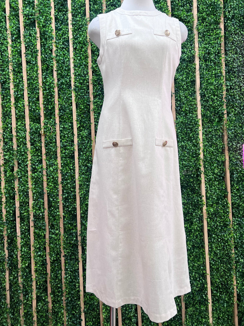 Natural Pocket Detail Fitted Sleeveless Midi Dress