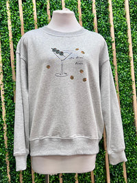 Heather Grey Beaded Martini Graphic Sweater