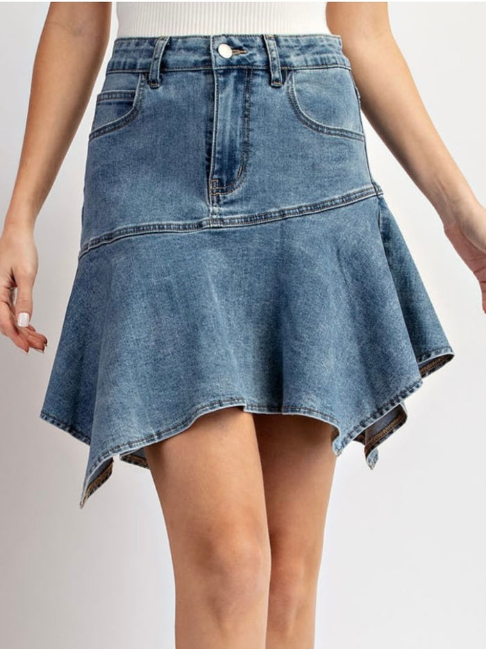 Denim Uneven Short Skirt