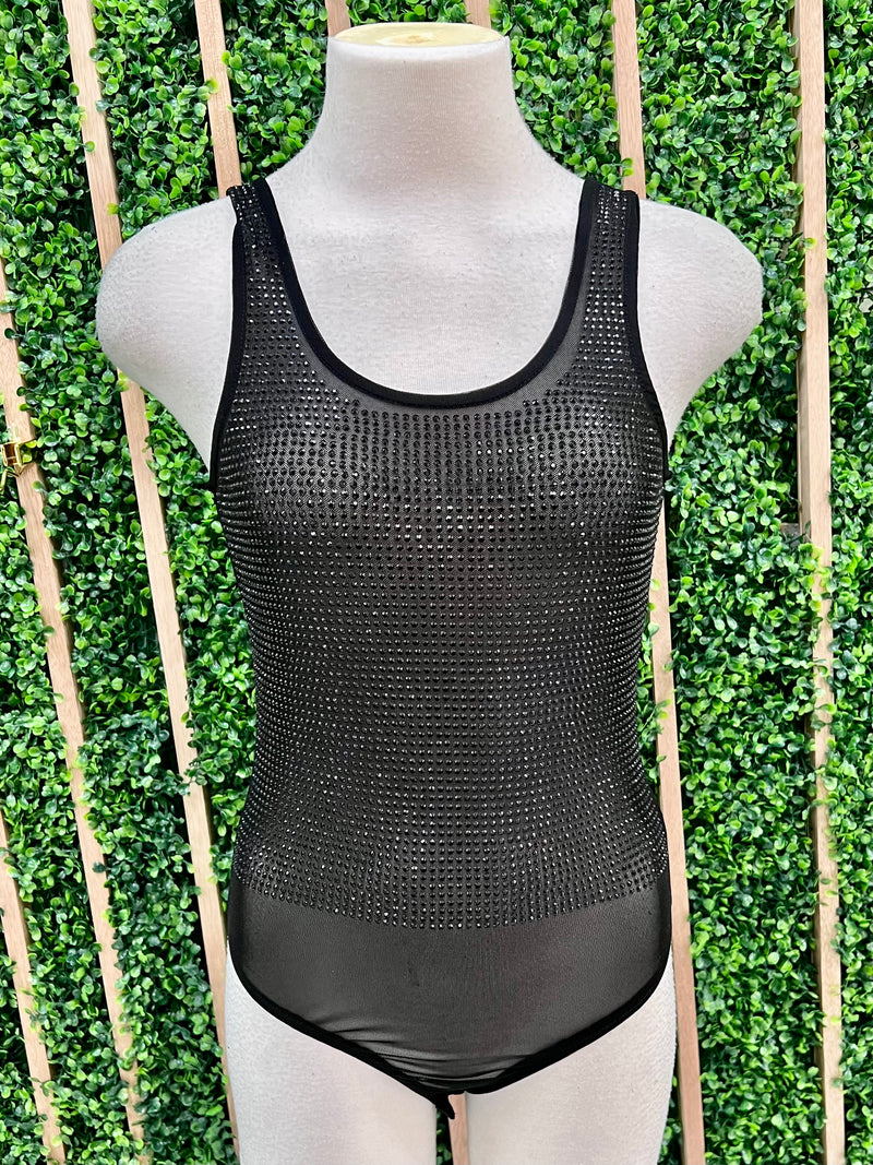 Black Rhinestone Mesh Bodysuit