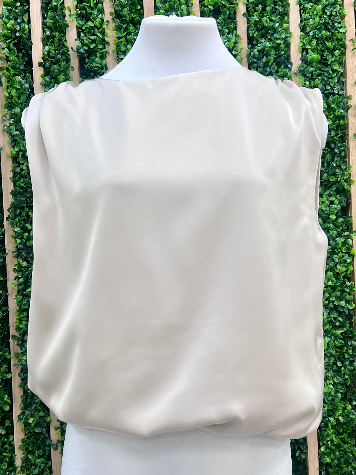 Satin Shirred Shoulder Bubble Top