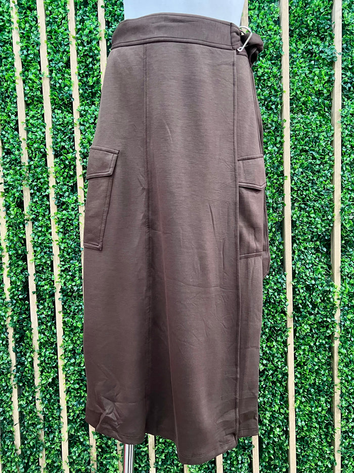 Solid Wrap cargo Midi Skirt