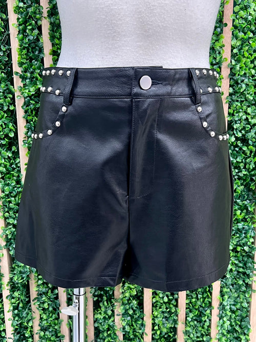 Black Pleather Stud Detail Shorts