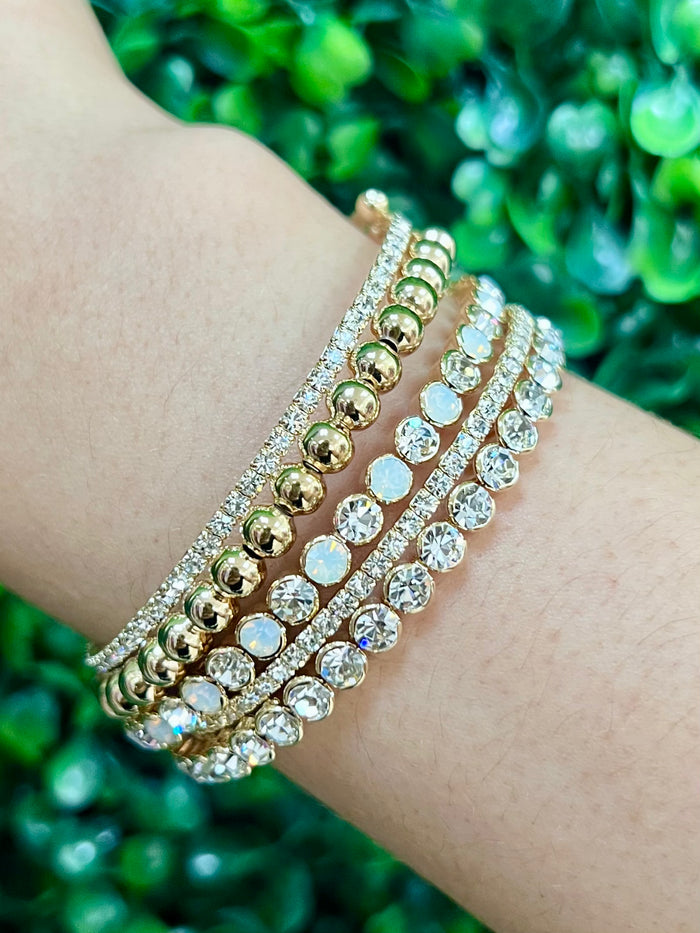 Clear Multi Crystal and Beads Open Bracelet 5 Piece Set