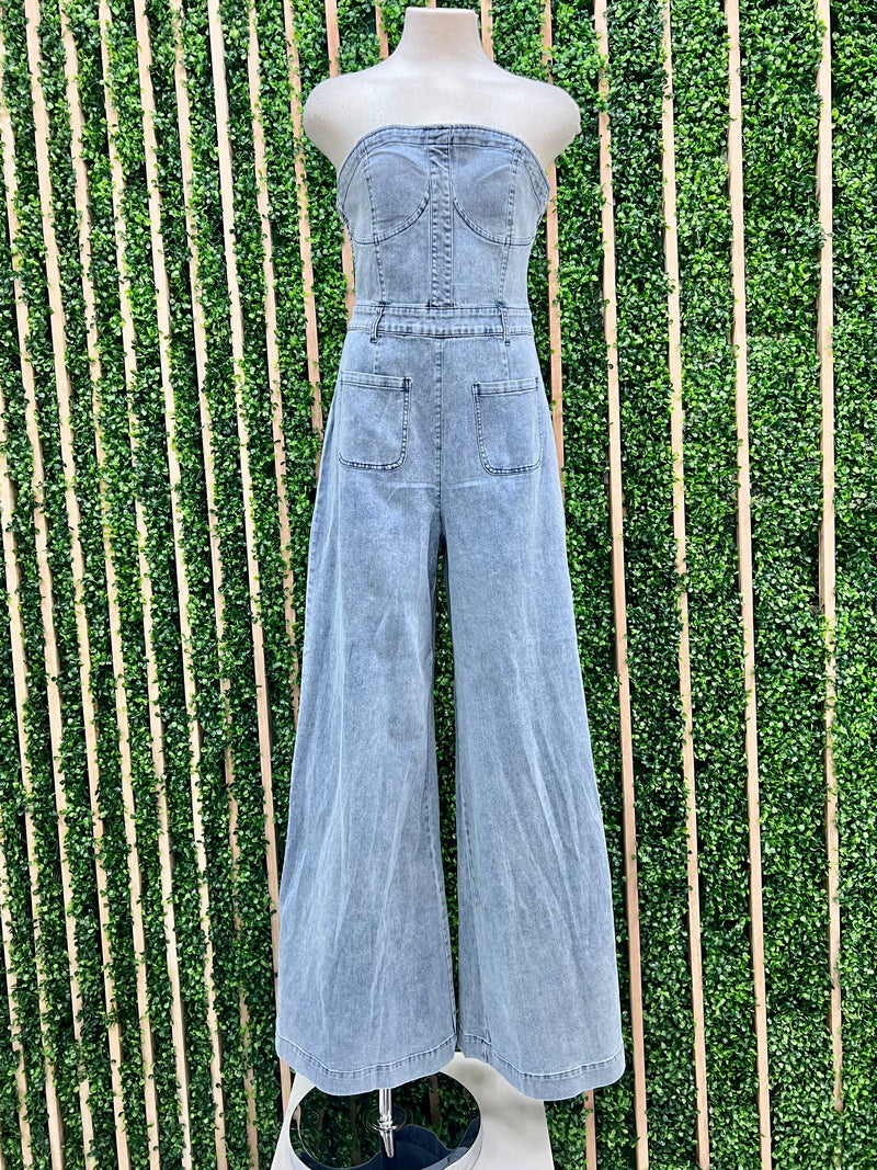 Bustier Strapless Denim Jumpsuit