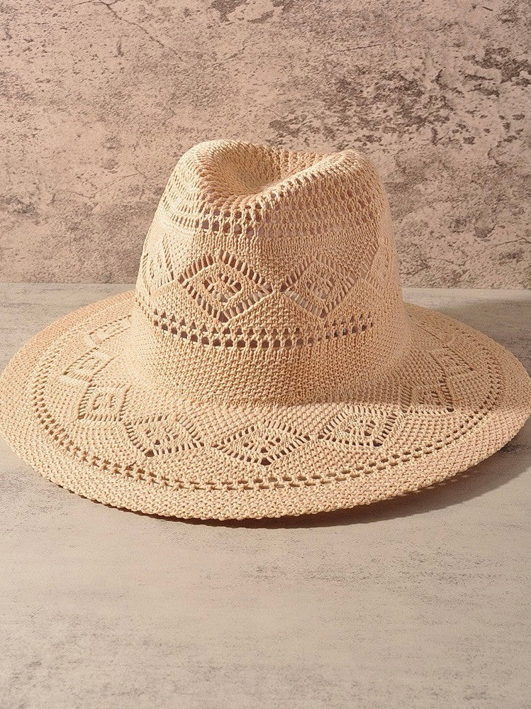 Open Knit Pattern Wide Brim Fedora Hat