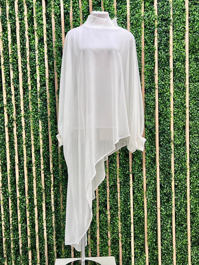 Chiffon High Neck Unbalanced Loose Fit Blouse
