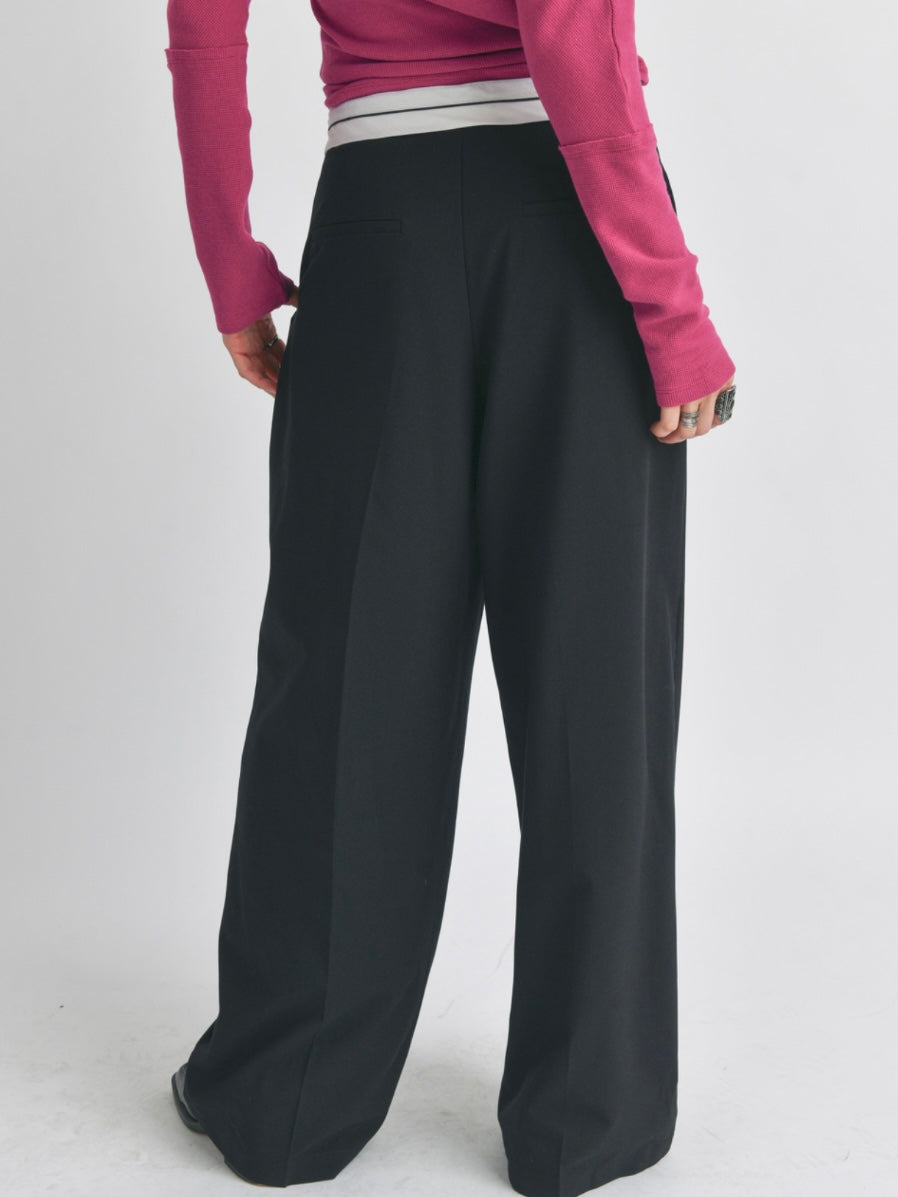 White Contrast Foldover Waist Trouser