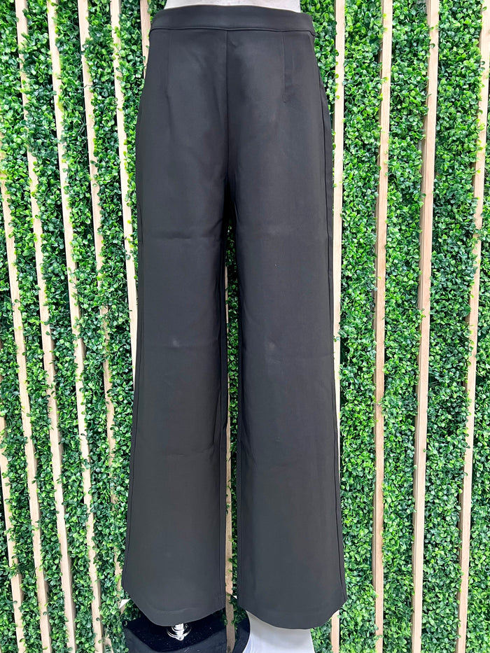 Black Wide Leg Dressy Zipper Pant