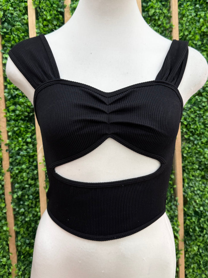 Front Cutout Ruched Crop Cami