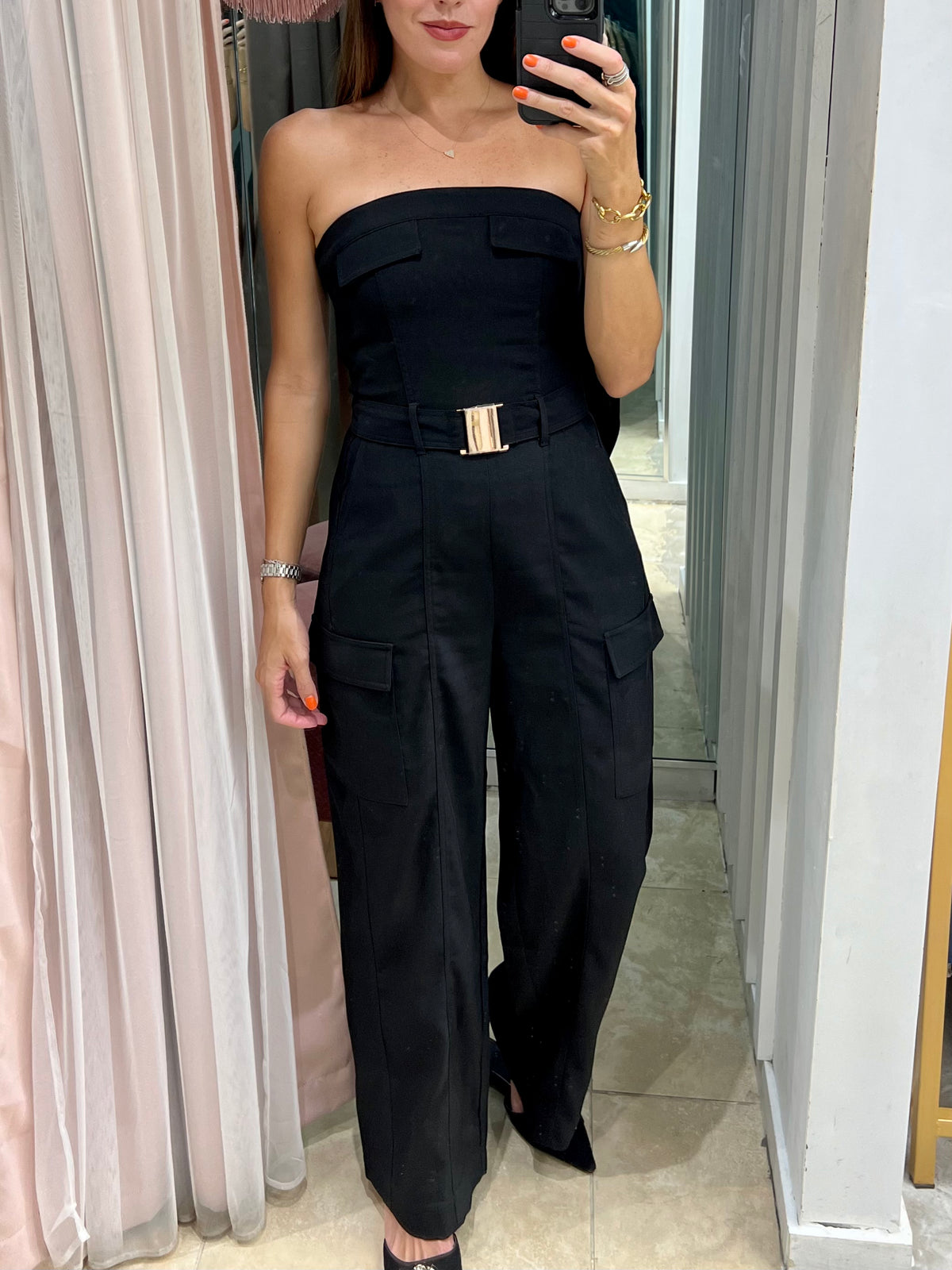 Pocket Detail Strapless Cargo Jumpsuit