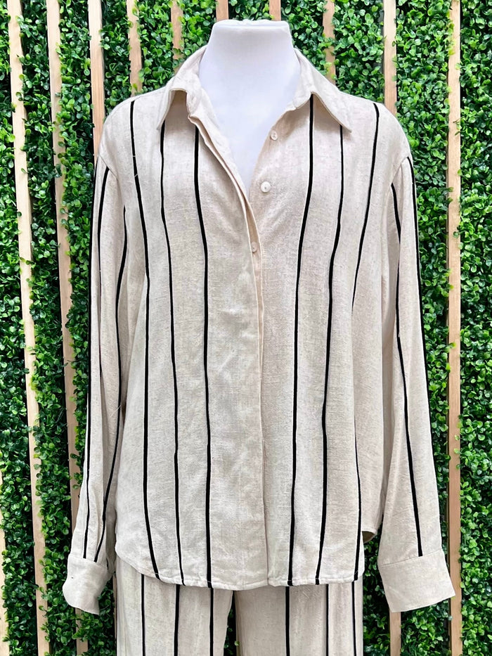 Striped Trim Button Down Shirt