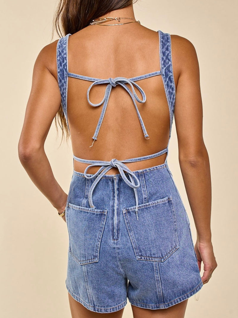 Open Back Denim Romper