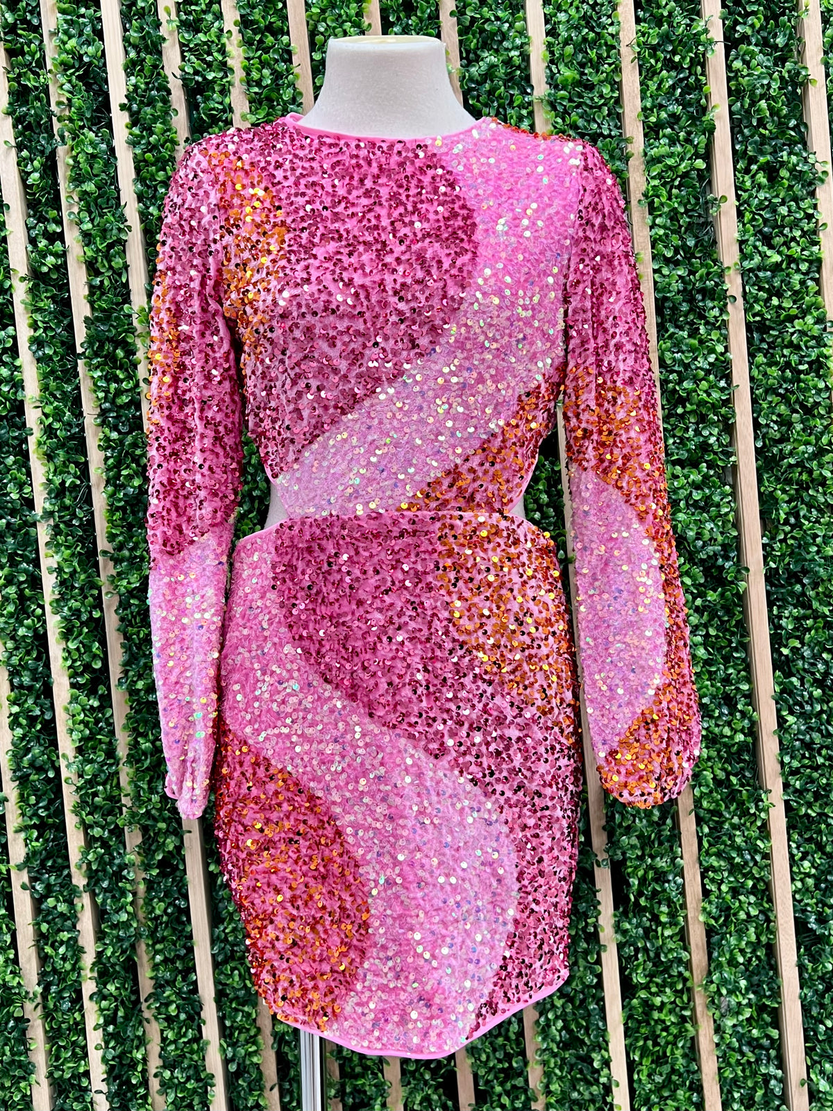 Pink multi Sequin Open Back Short Dress