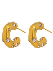 Zirconia Studded Hammered Hoop Earrings