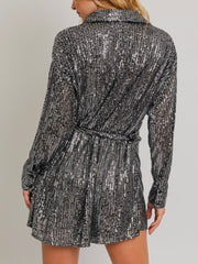 Black Silver Sequin Blouse Dress