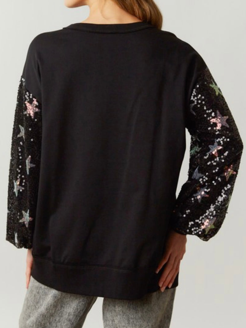 Black Sequin Star Sleeves Sweater