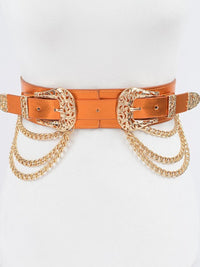Metallic Double Buckle Chain Belt