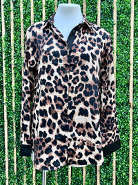 Brown Leopard Black Trim Blouse