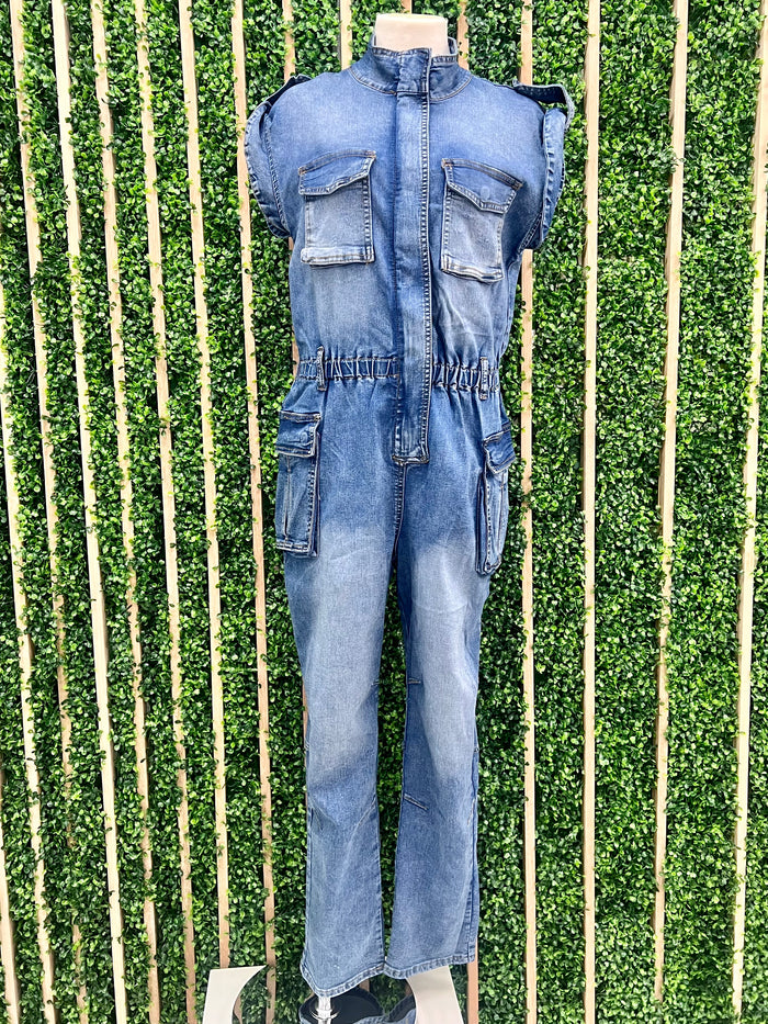 Medium Stone Cap Sleeve Jumpsuit