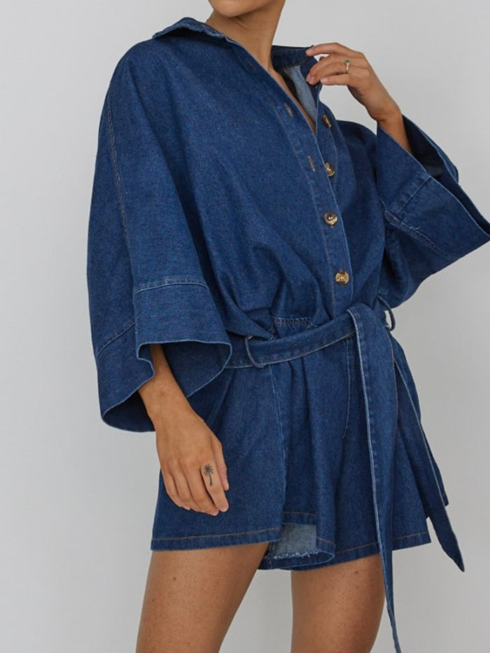 Oversized Blouse Denim Romper