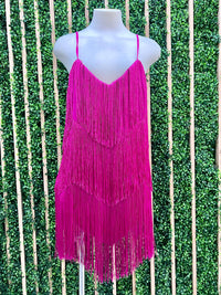 Fuchsia Fringe Short Dress