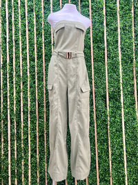 Pocket Detail Strapless Cargo Jumpsuit