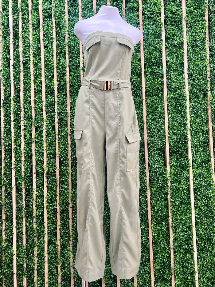 Pocket Detail Strapless Cargo Jumpsuit