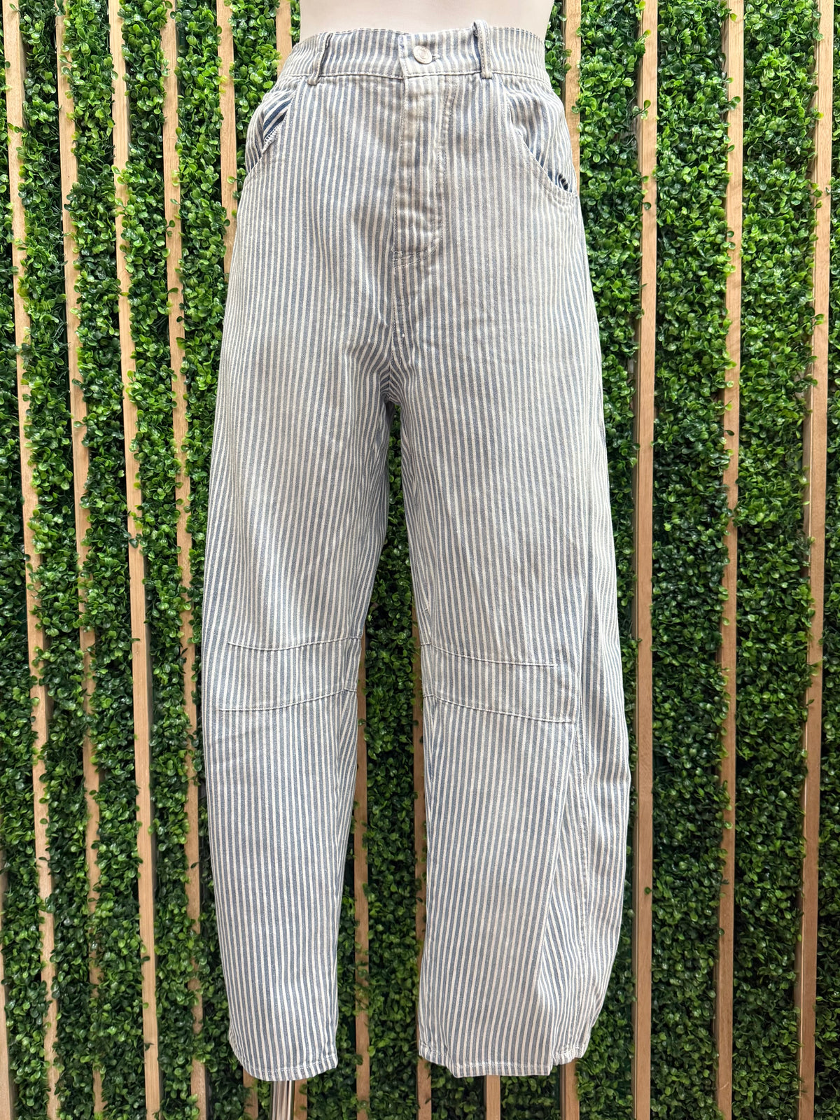 Striped Mineral Wash Denim Barrel Pants