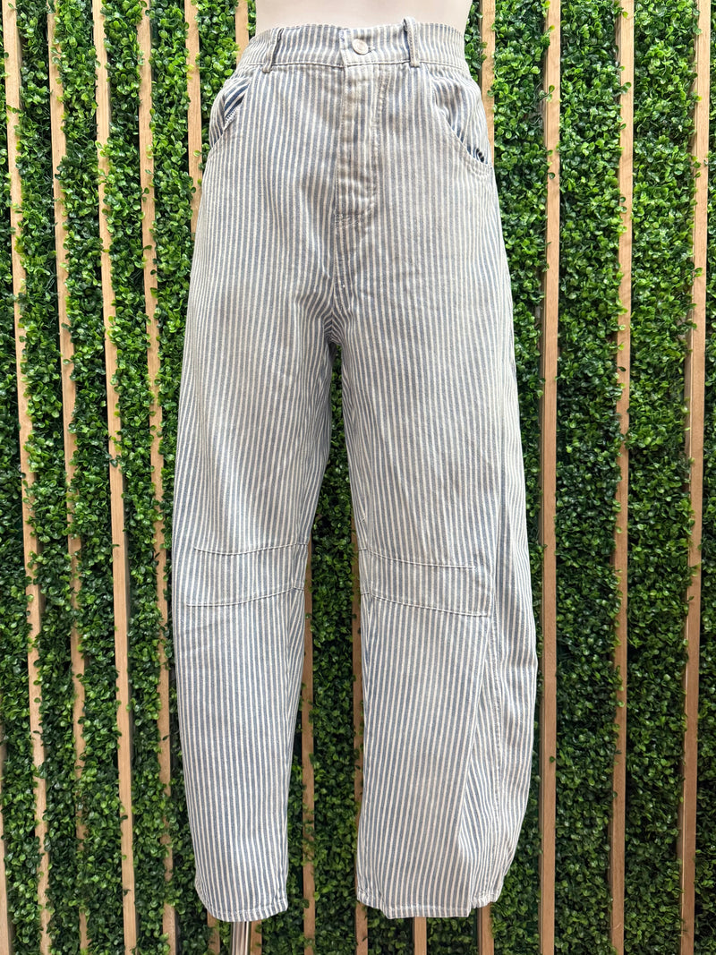 Striped Mineral Wash Denim Barrel Pants
