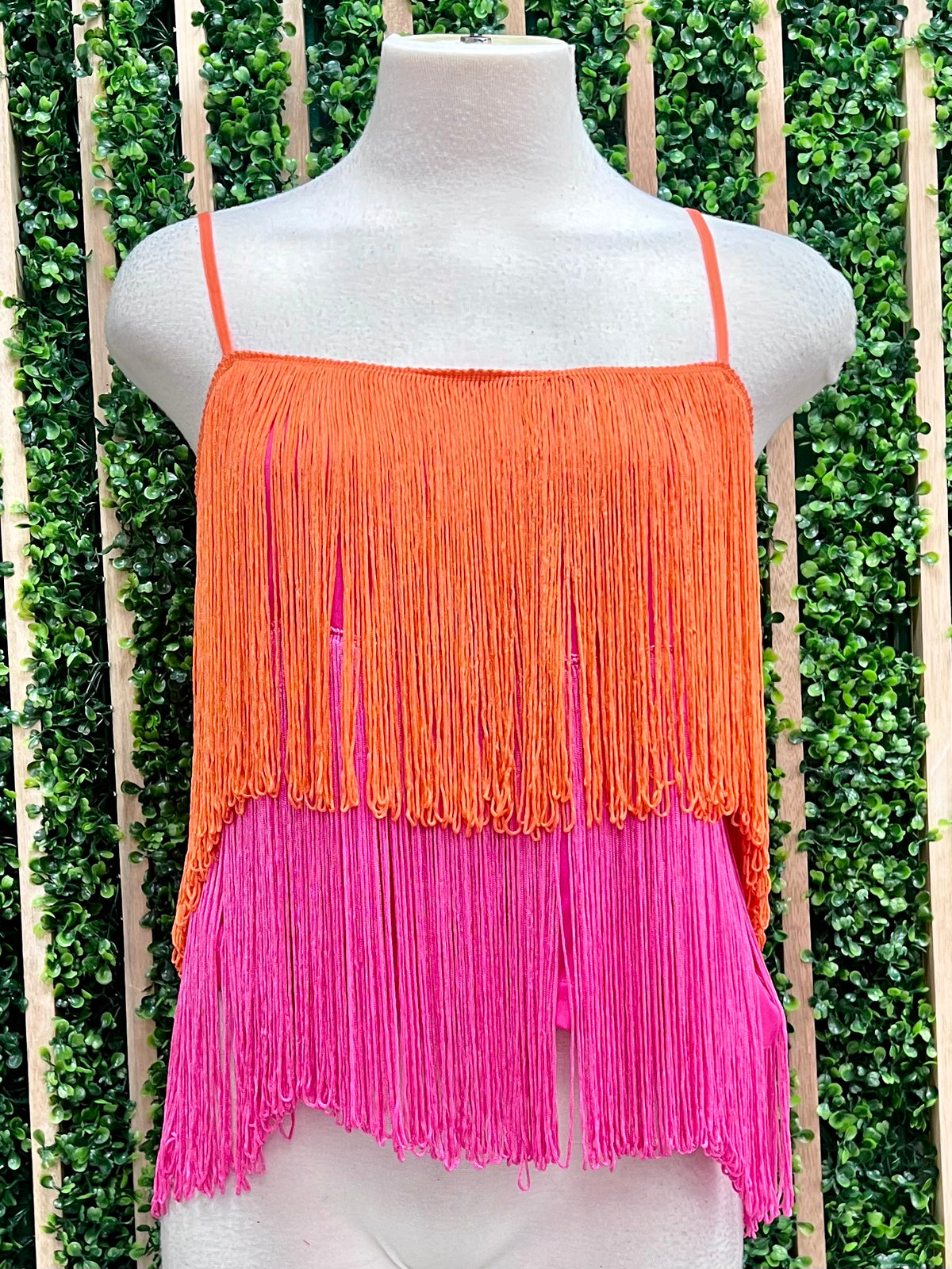 Fun Orange Pink Fringe Top