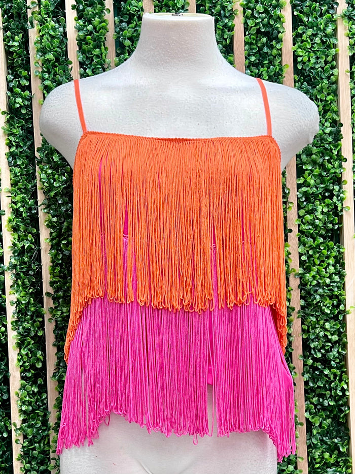 Fun Orange Pink Fringe Top