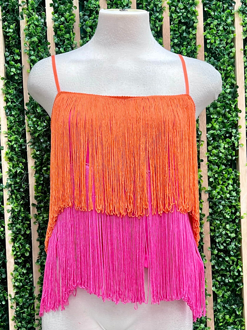 Fun Orange Pink Fringe Top