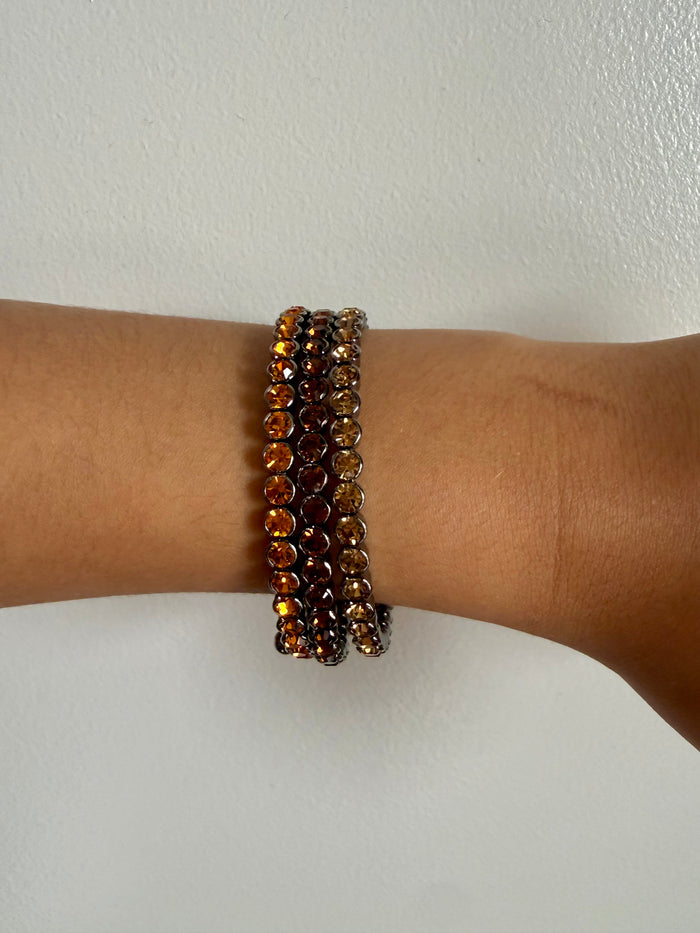 Mocha Mousse Multi Crystal and Beads Open Bracelet Set
