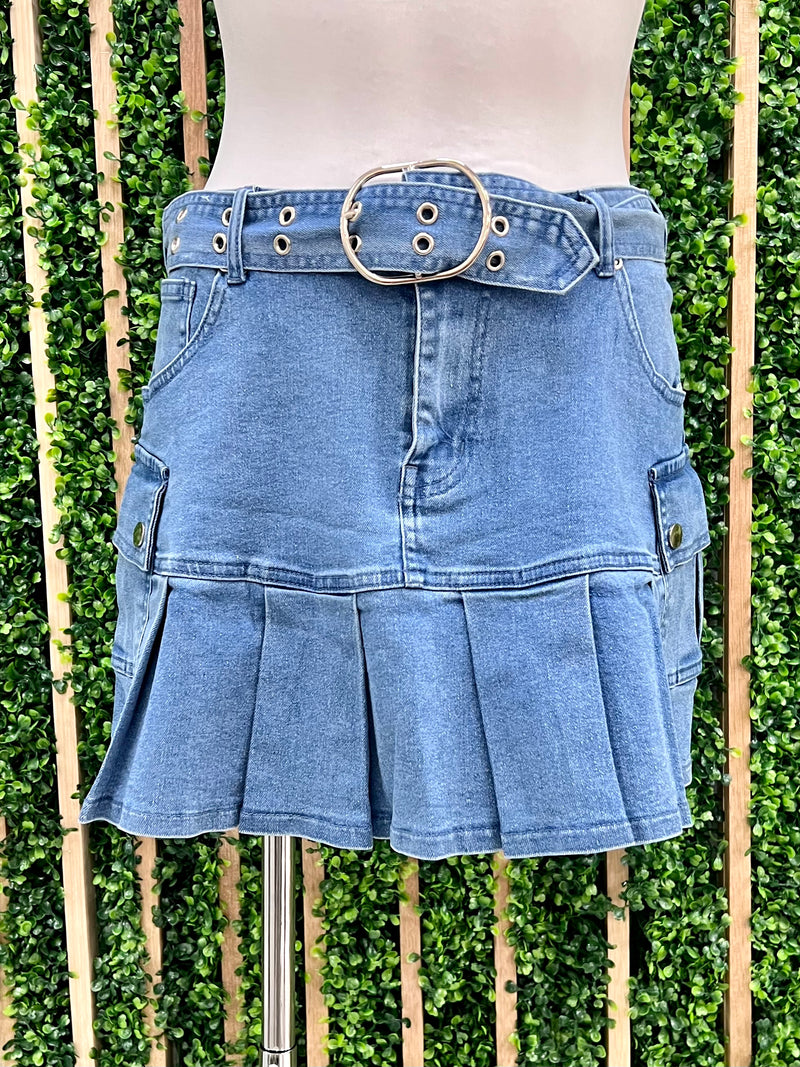 Pleat Denim Skirt