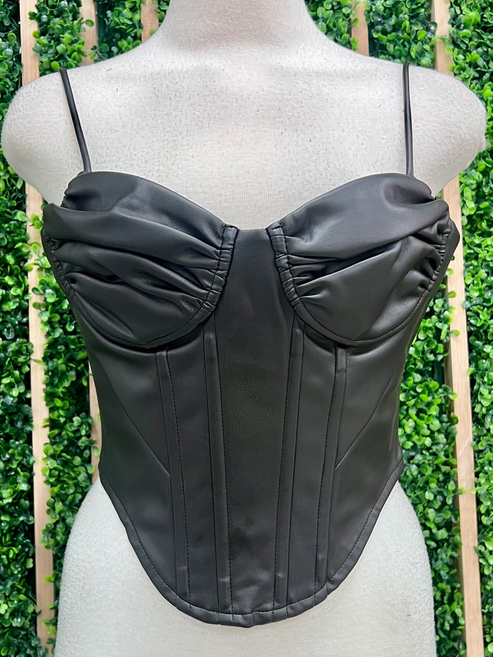 Black Pleather Bustier Top