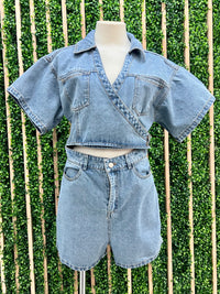 Cutout Wrap Denim Romper