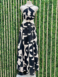 WHite Black Linen Geo Cutout Maxi Dress