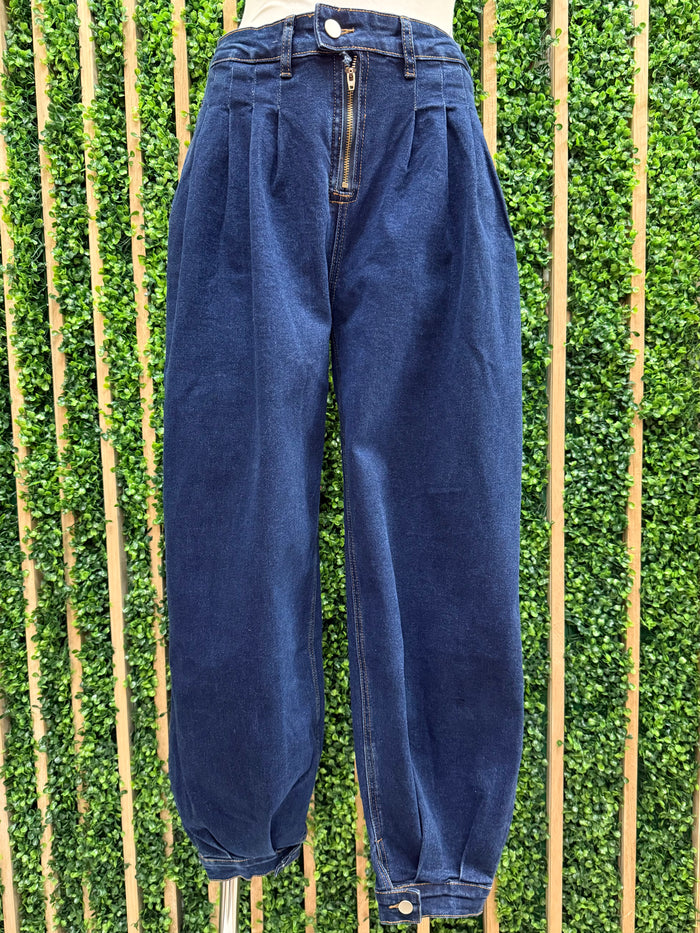 Dark Blue High Waist Denim Jogger