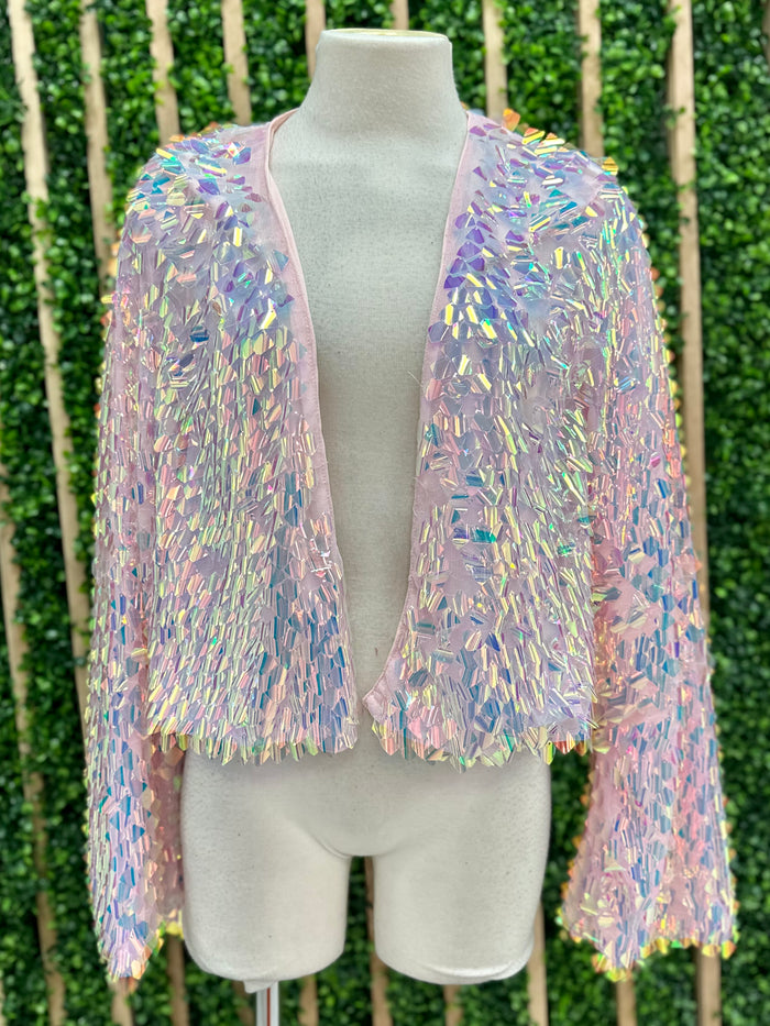 Iridescent Sequin Open Cardigan