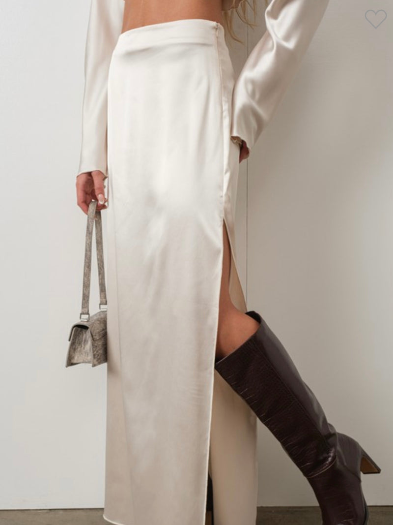 Cream Satin Maxi Skirt