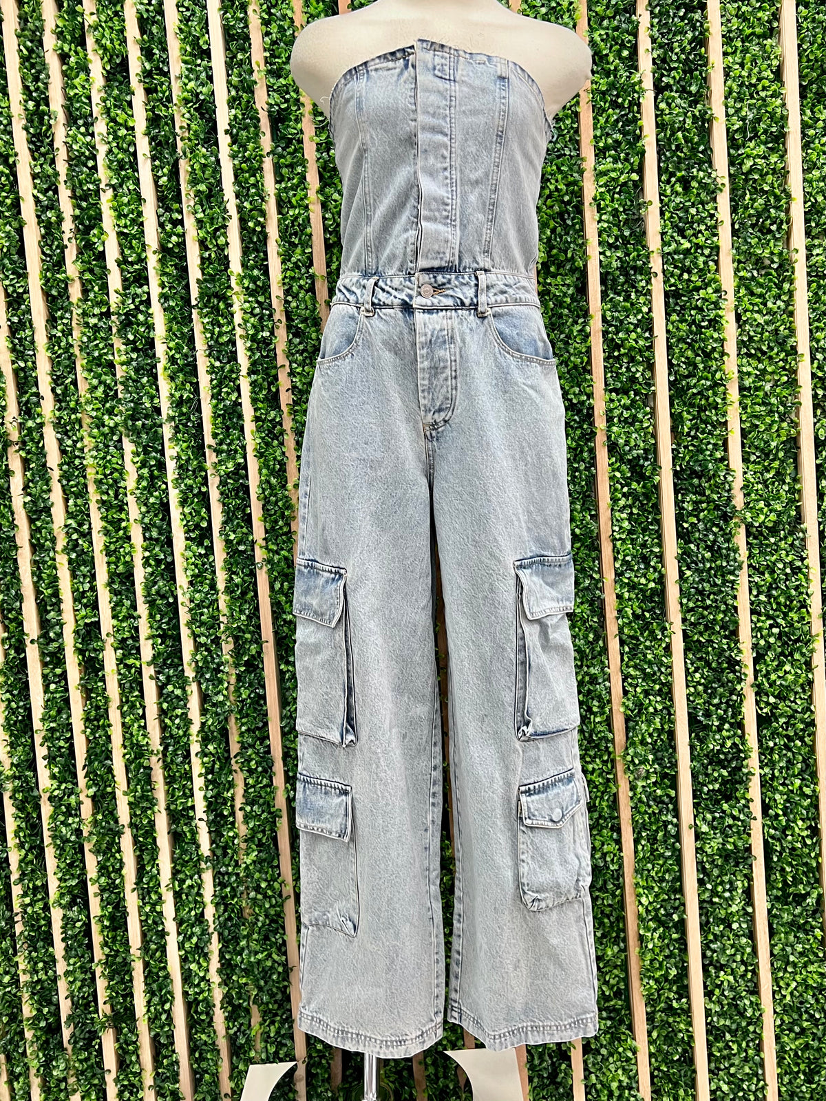 Exquisite Strapless Denim Cargo Jumpsuit