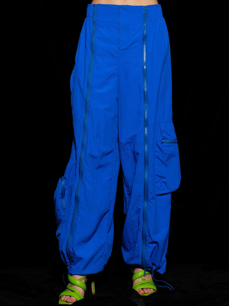 Neon Royal Blue Zipper Detail Cargo Jogger