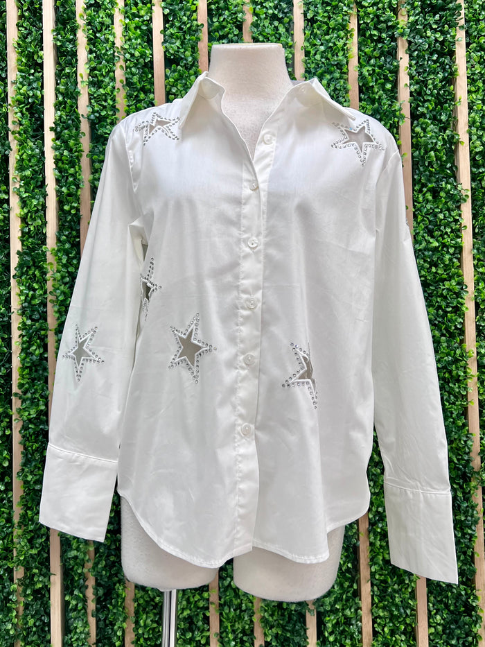 Crystal Detail Star Cutout Blouse