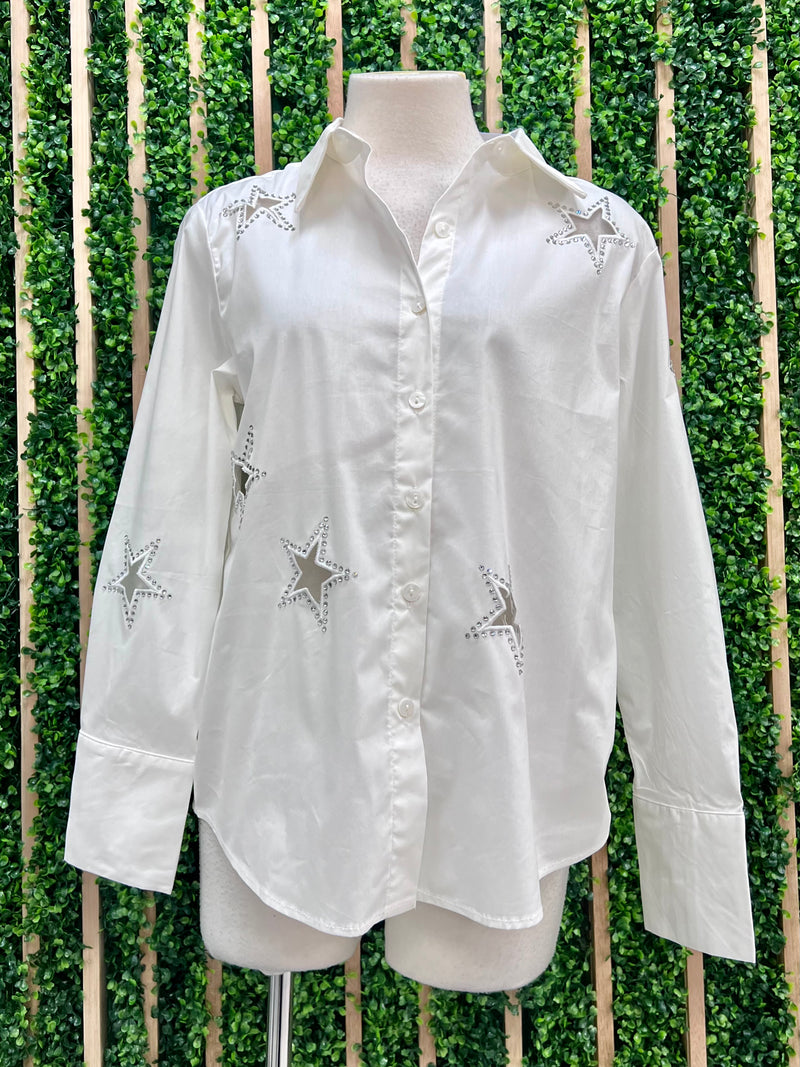 Crystal Detail Star Cutout Blouse