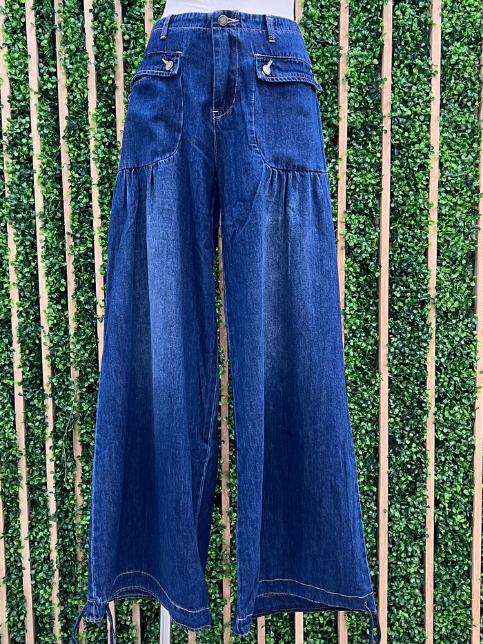 Dark Denim Ankle Drawstring Pant
