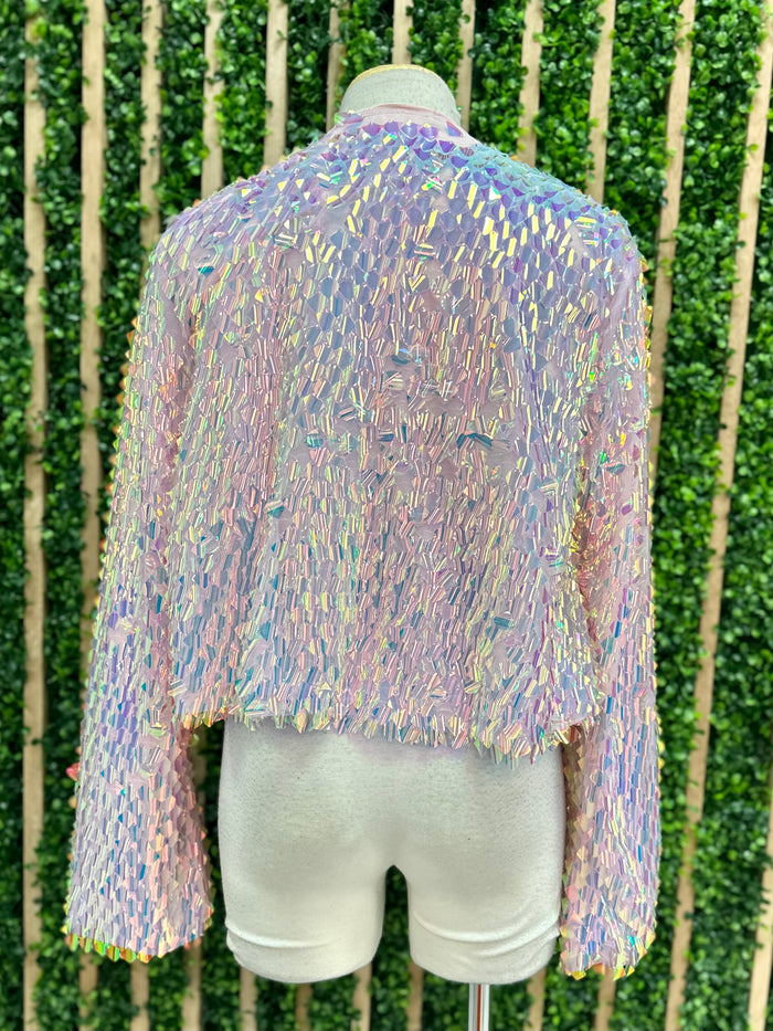 Iridescent Sequin Open Cardigan