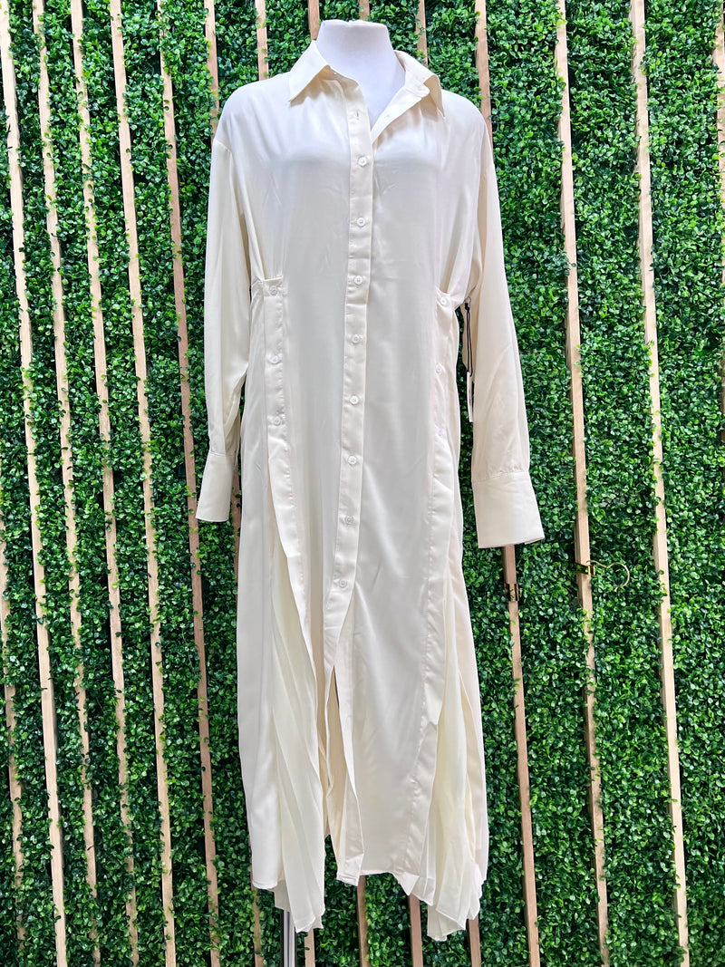 White Pleateing Detailed Blouse Maxi dress