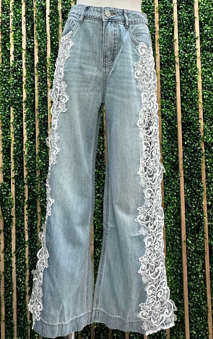 Side Lace Wide Leg Denim