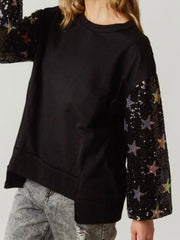 Black Sequin Star Sleeves Sweater